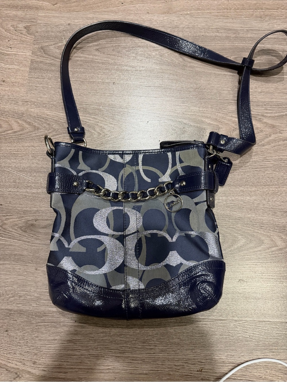 Coach Navy Signature Chain Crossbody Bag